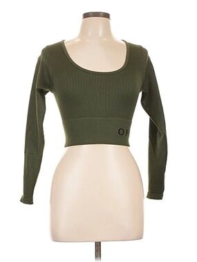 aerie OFFLINE Olive Ribbed Scoop Neck Long-Sleeve Crop Top